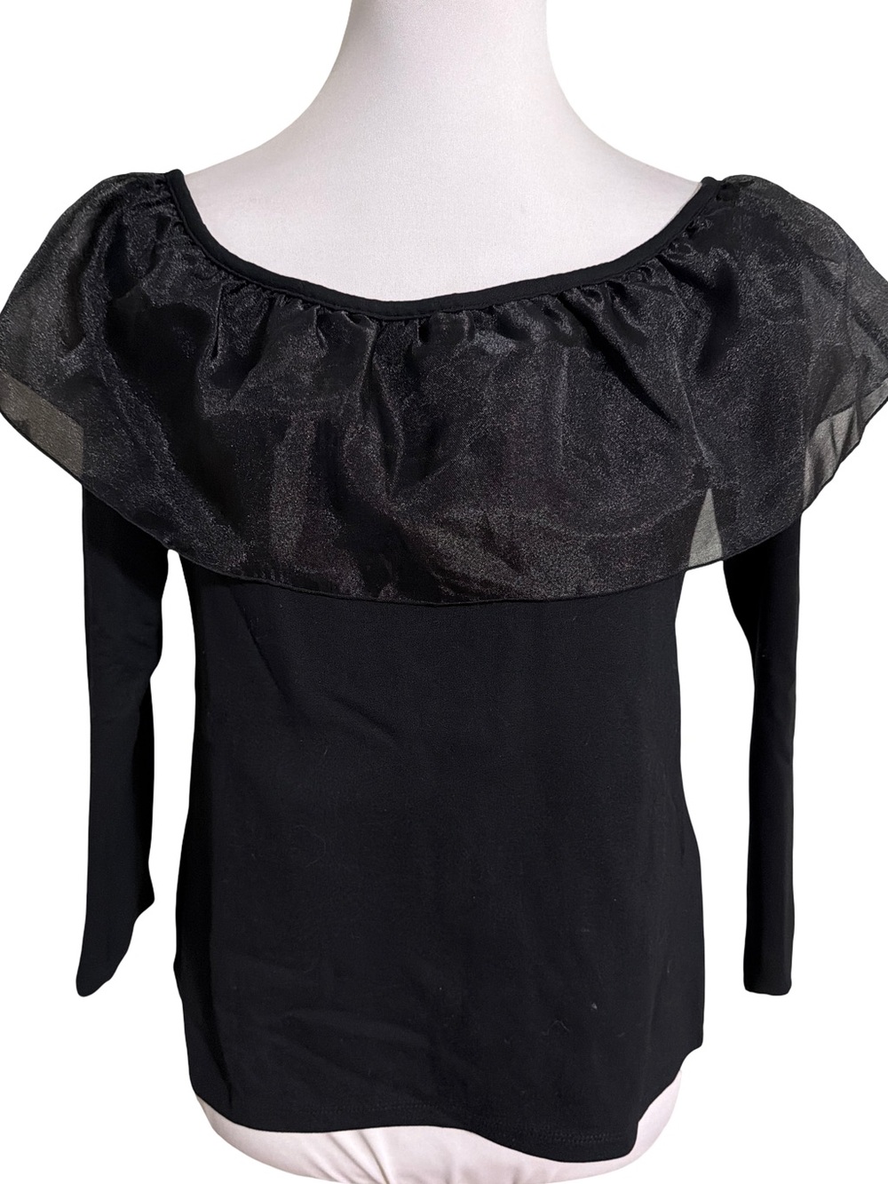 J. Crew Black Off Shoulder Sheer Ruffle Top Large